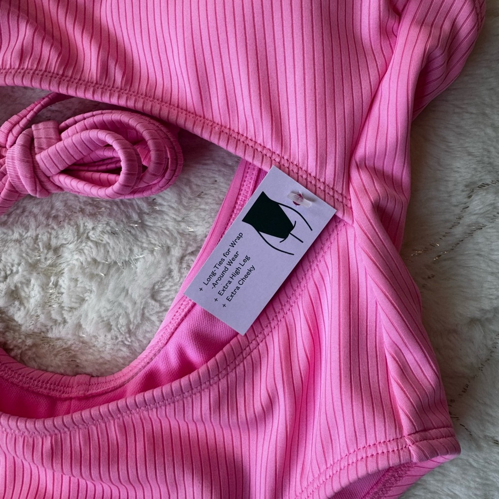 Pink Ribbed Cutout Swimsuit - Picture 4 of 4